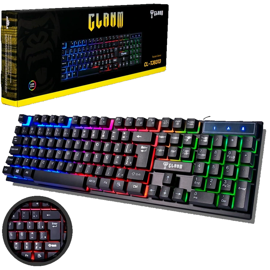 Teclado Gamer CLAMO CL-TJ8313 LED Rainbow