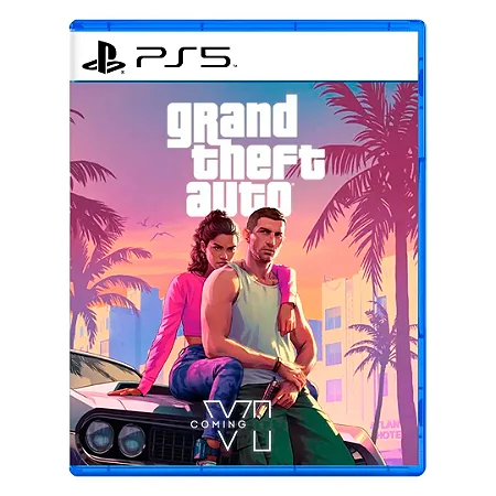 Caixa promocional de GTA VI em versão PlayStation 5.