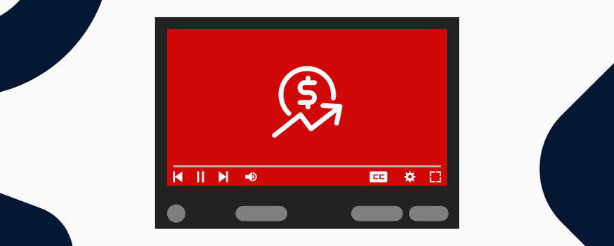 Ilustração de um player de vídeo com símbolo de monetização em alta.
